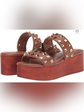 Madden Girl Brown Studded Platform Slide Sandals